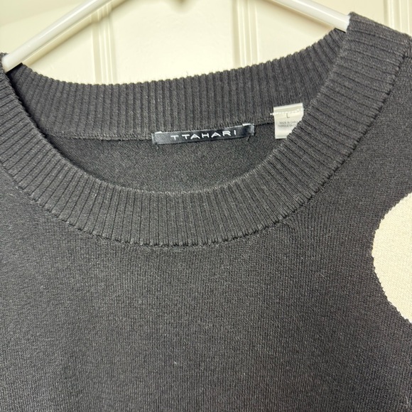 T Tahari Black Sweater with White Polka Dots Crew Neck Style - Picture 3 of 4
